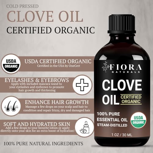 Image of Organic Clove Essential Oil - 100% Pure, USDA Certified Clove Bud Oil for Teeth & Gums, Toothache Relief, Hair Growth & Aromatherapy - Premium Cloves Oil for DIY Wellness by Fiora Naturals
