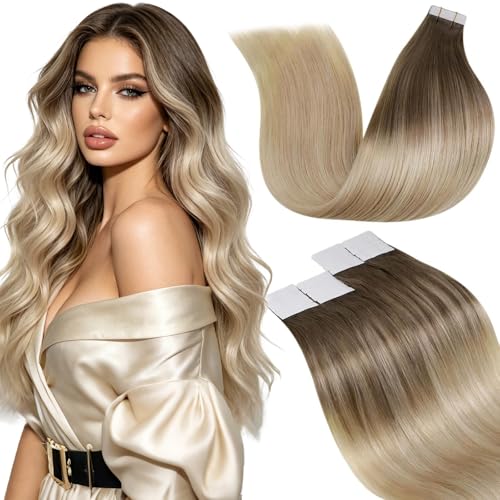 LaaVoo Tape in Hair Extensions Human Hair Tape in Extensions Blonde Ombre Human Hair Extensions Tape...