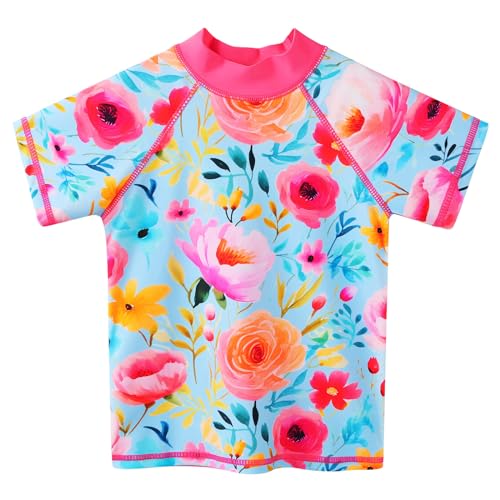 Image of Girls Two Piece Swimsuit Floral UPF 50+ Rash Guard Set Kids Beach Swimwear
