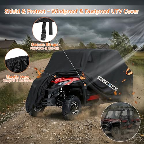 Image of NEVERLAND UTV Cover Heavy Waterproof Denier Oxford Cloth for Polaris RZR Yamaha Can-Am Defender Kawasaki Ranger Cover 4-6 Passenger Black