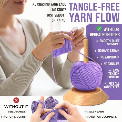 Image of BARVA 2 in 1 Upgraded Table Chunky Yarn Holder 22 Lb & Mini Wristlet Spinner | Bracelet Spindle On the Go for Travel & Car | Wood Crochet Accessories | Compact Fiber Tools | Top Crafts Gifts for Women