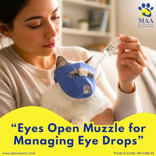 Image of A+a Pets' MAA Cat Muzzle | Anti-Bite Mask | Soft & Breathable Cotton (Eyes Open, M)