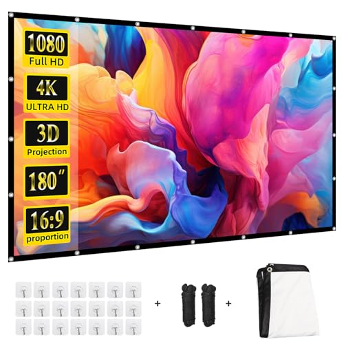 Projector Screen 180 inch Portable Large Movie Projector Screen 16:9 HD Indoor Outdoor Double Sided Rear Projection Screen Video for Home Party Office Classroom