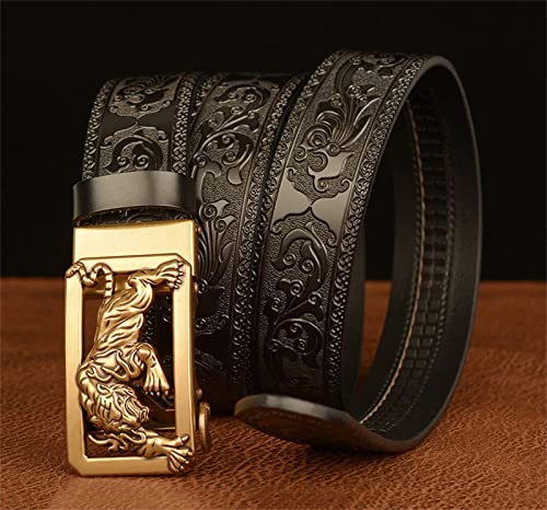 Western Denim Belt,Pure Copper tiger Head Buckle Genuine Leather Belt for Men Women Personality Jeans Belt3