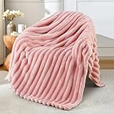Exclusivo Mezcla Fleece Throw Blanket for Couch, Super Soft Striped Jacquard Bed Blanket, Lightweight Fuzzy Cozy for All Seasons, 50x60 Inches, Pink