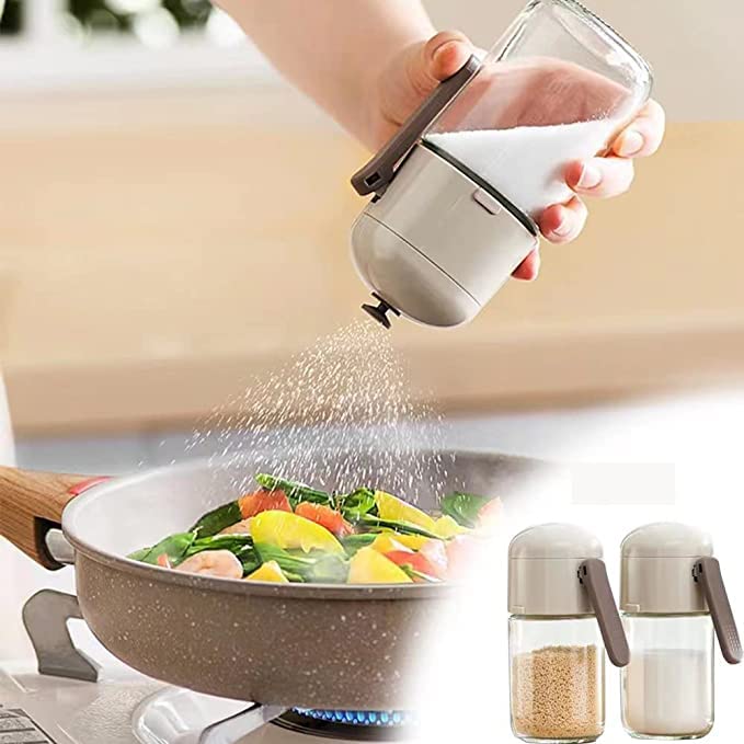 Photo 1 of 2 PACKS Gloyuda Press type Measuring Salt and Pepper Shakers set (2 Pack), Precise Quantitative Each Press 1/8 tsp (0.5g), spice containers, seasoning jars for kitchen, sugar shaker, seasoning shaker (white)