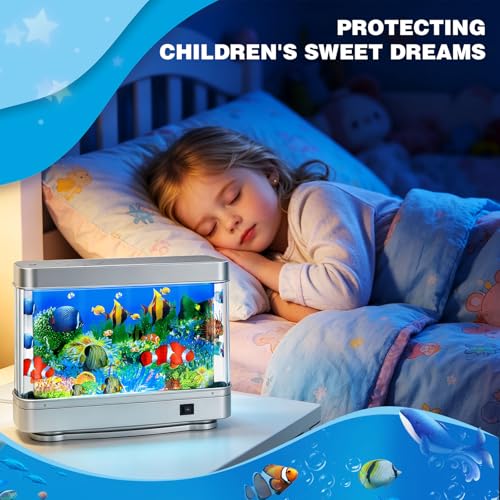 Image of DoubleCare Fake Fish Tank,Virtual Ocean Moving Fish lamp,Fake Aquarium Decor,Realistic Artificial Aquarium Decorations for Bedroom & Office(Sliver)