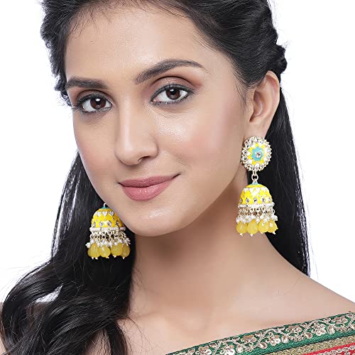 Gold-Plated Kundan & Pearls Jhumka Earrings