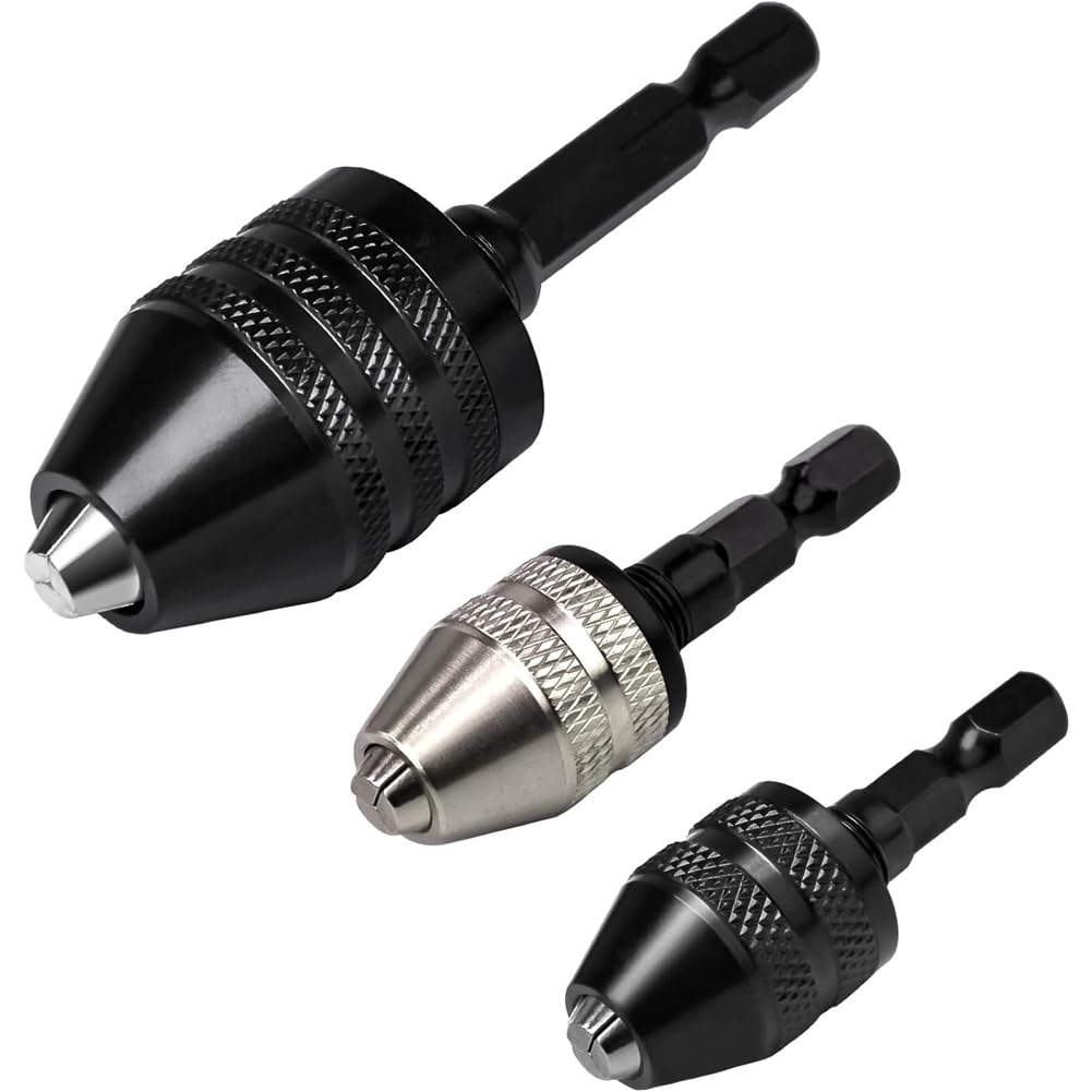 pofaa 3pcs Keyless Shank Drill Chuck Adapter Set 1/4" Hex Quick Change Bit Holder Impact Drill Adapter
