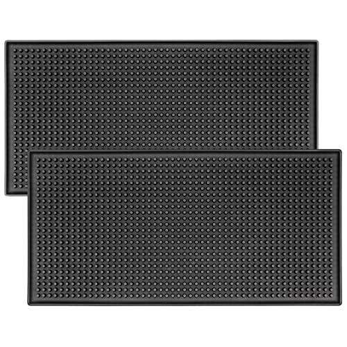 Hongtellor Bar service mat 2pcs Non-Slip Rubber Bar Service Mats Black 12 x 6 bar mats whiskey beer coffee glass mats for coffee bar kitchen restaurant countertops-Black