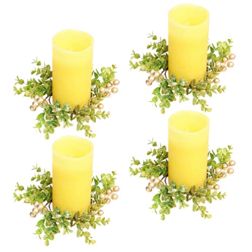 MISNODE 4 Pack Christmas Candle Rings, Artificial Eucalyptus Candle Holder Rings Wreath with Gold Berries, Mini Votive Pillar Candle Holder Candle Garland for Xmas Wedding Party Table Home Decor