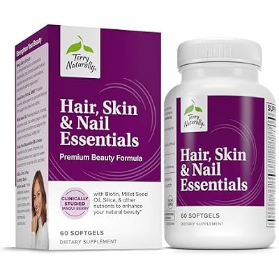 Terry Naturally Hair, Skin & Nail Essentials - Hair Care Supplement with Biotin & Aronia Berry Extract - Gluten-Free & Dairy-Free - 60 Softgels (30 Servings)