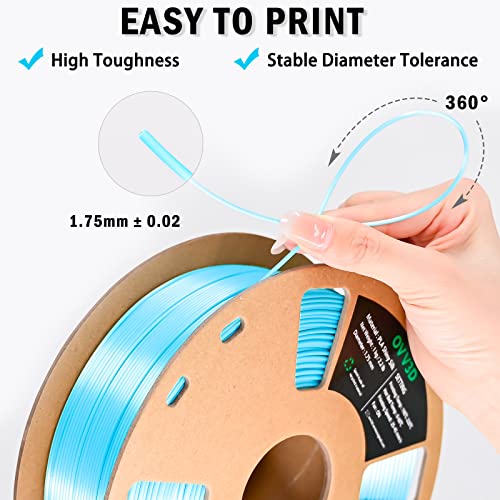 Image of OVV3D Silk PLA Filament 1.75mm, Upgrade Sky Blue PLA Filament 3D Printer Filament, Silk Blue 3D Printing Filament, 3D Filament 1.75 + /- 0.02mm, Silk 1.75 PLA Filament for 3D Printer and 3D Pen, 1kg