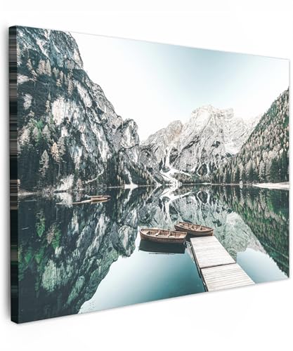 MuchoWow© Impression sur Toile Decoration Murale Peinture 40x30 cm Tableaux Decoratifs Muraux Déco Chambre Tableau Salon Paysage - Bateau - Hiver - Montagnes