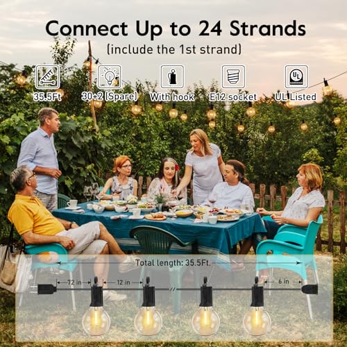 Brightown Outdoor String Lights - Waterproof Globe Patio Lights 35 Ft with 30 G40 Shatterproof LED Bulbs, Connectable Commercial Hanging Light for Backyard, Bistro, Porch, Cafe, Deck, Garden - Image 3