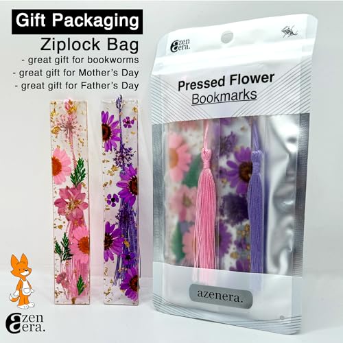 Pressed Flower Bookmarks (2 Pack) Clear Dried Floral Resin with Tassels Handmade Gift for Women, Students, Bookworms, Book Lovers, Accessories to Increase Reading Interest