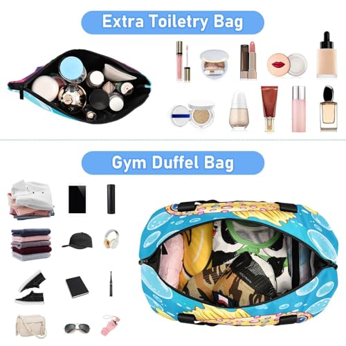 Puffer Fish Sea Blue Travel Duffel Bag for Women Men Gym Bag with Shoe Compartment Wet Pocket Carry On Weekender Overnight Bags for Airline Travel Gym4