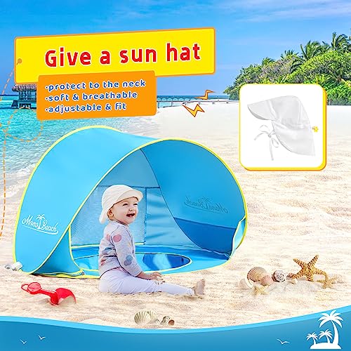 Monobeach Baby Beach Tent with Sun Hat Pop Up Portable Shade Pool UPF50+ UV Protection Sun Shelter for Infant with Easy Set Up Canopy (Blue) - Thumbnail 2