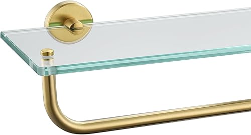 Miniatura 27 de JQK Estante de baño de vidrio dorado, almacenamiento de ducha de vidrio templado 14 por 5 pulgadas, acero inoxidable 304 dorado cepillado para