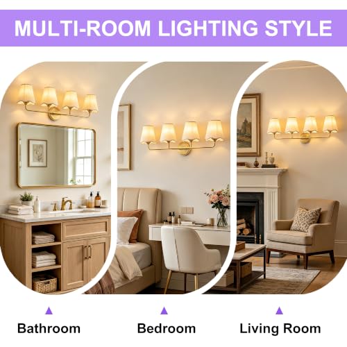 Image of Bathroom Vanity Lights Dimmable Gold Vanity Lighting 4-Light 30.7 inch