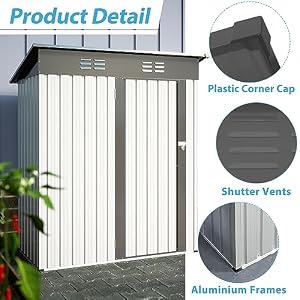 5X3 FT Outdoor Storage Shed, Waterproof Metal Garden Sheds with Lockable Door, Steel Tool Storage Buildings Shed & Outdoor Storage House for Garden, Backyard, Patio, Lawn, Trash Cans(White) 5X3 FT Outdoor Storage Shed Waterproof Metal Garden Sheds with Lockable Door Steel Tool Storage Buildings Shed Outdoor Storage House for Garden Backyard Patio Lawn Trash CansWhite