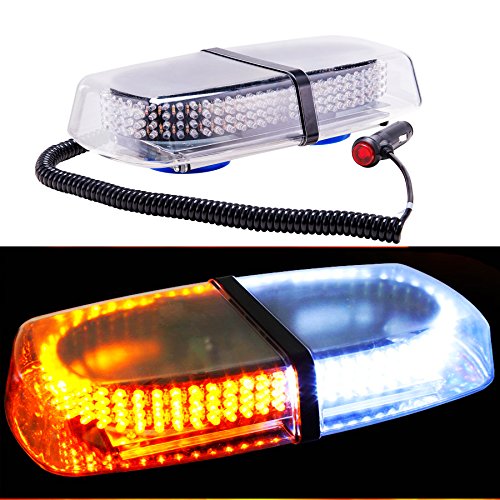 Orion Motor Tech 240 LED White & Amber Roof Top 12V Mini Bar, Law Enforcement Truck Car Vehicle Emergency Hazard 7-Modes Beacon Light Snow Plow Safety Flash Strobe Light W/Magnetic Base