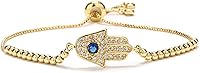 Vista 1 de Evil Eye Bracelets Hamsa Bracelet - 18K Gold Plated Adjustable Eye of Protection Bracelet Silver Evil Eye Amulet ojo Bracelet Gold Evil Eye Jewelry