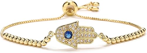 Miniatura 7 de Hamsa Bracelet Evil Eye Bracelets,18K Gold Plated Adjustable Silver Fatima Hamsa Hand Evil Eye Protection Bracelet for Women(hamsa-silver)