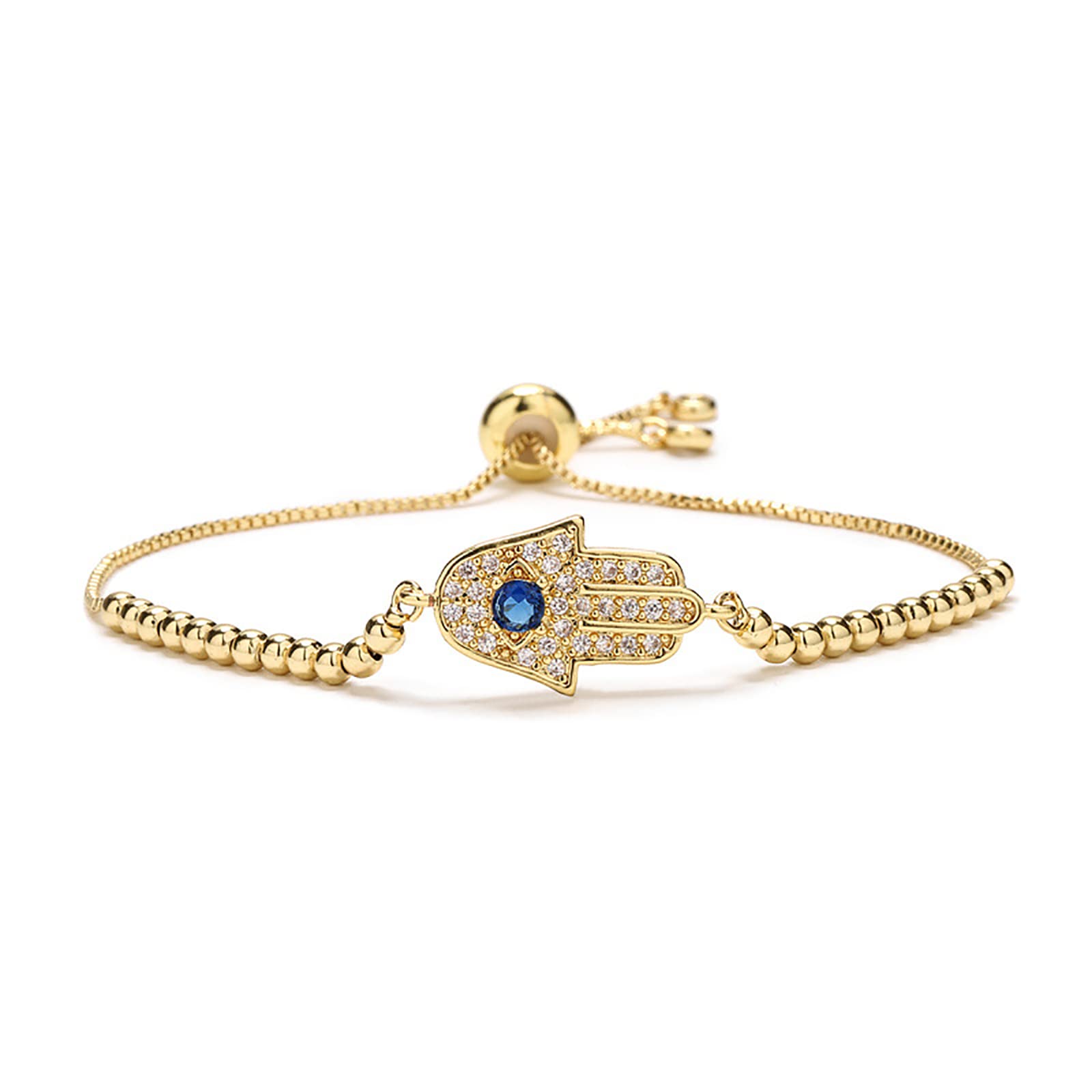 IVY TAILIEvil Eye Bracelets Hamsa Bracelet - 18K Gold Plated Adjustable Eye of Protection Bracelet Silver Evil Eye Amulet ojo Bracelet Gold Evil Eye Jewelry Bangle Bracelets for Women
