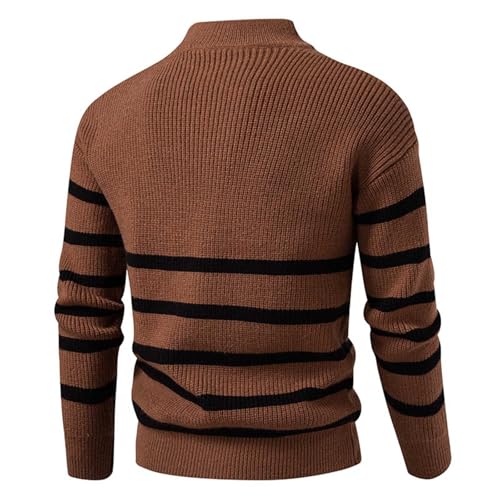 Cambkatl Men's Quarter Zip Striped Sweaters - Stylish Stand Collar Stretch Casual Long Sleeve Pullover Knitted Sweater Tops4