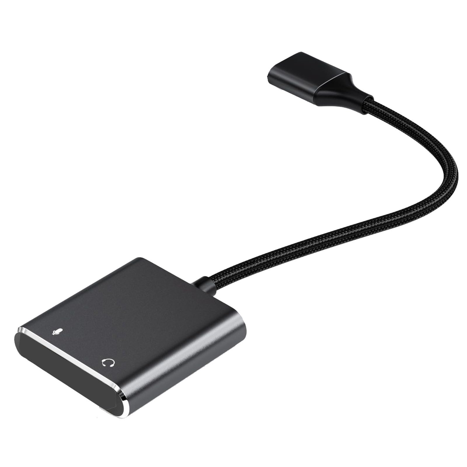 Ozeau USB to Sound Card Adapter Cord Headphone and Mic Hole 3.5mm USB External Sound Converter Wire for Laptop Black