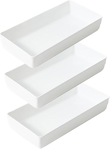 ihomecooker Paquete de 3 organizadores de cajones de plástico blanco, bandeja organizadora de cubiertos, utensilios de cocina, organizadores de