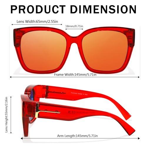 Image of SIPHEW Mirrored Sunglasses Polarized Fit Over Glasses for Women - Trendy Large Square w UV400 Protection Sun Glasses