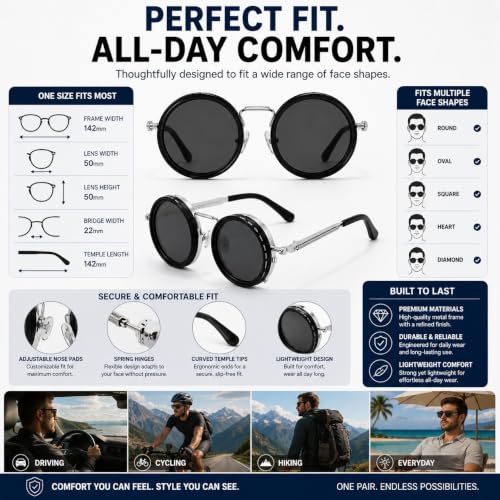 Image of Lucario Adjustable Tint Sunglasses, 1-9 Gears Rounded Polarized Glasses with ND Filter Lenses, for Men Beach Shady Fishing Driving.
