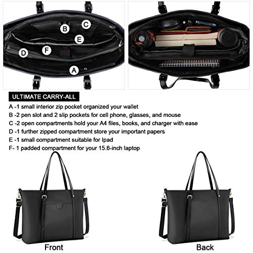 Laptop Bag For Women Lightweight Leather Work Tote Waterproof Business Office School Computer Bag For 15.6 Inch Laptop & Tablet Professional Large Capacity Briefcase Handbag Shoulder Bag Black #TOP4