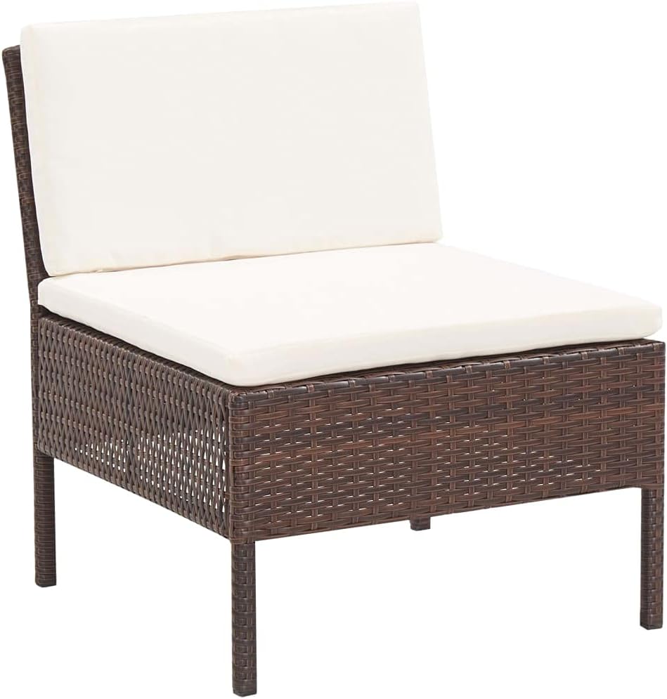 vidaXL 3 Piece Patio Lounge Set with Cushions - Poly Rattan Outdoor Furniture in Brown with Comfortable Cream White Cushions
