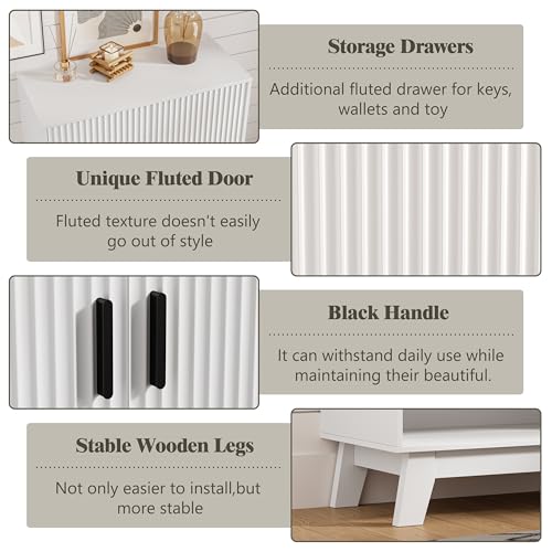 Image of Shoe Cabinet Storage for Entryway with Doors, 4 Tier Fluted Shoe Organizer with 2 Drawers, Entryway Shoe Storage with Adjustable Shelves, Freestanding Hidden Shoe Rack for Front Door Entrance, White