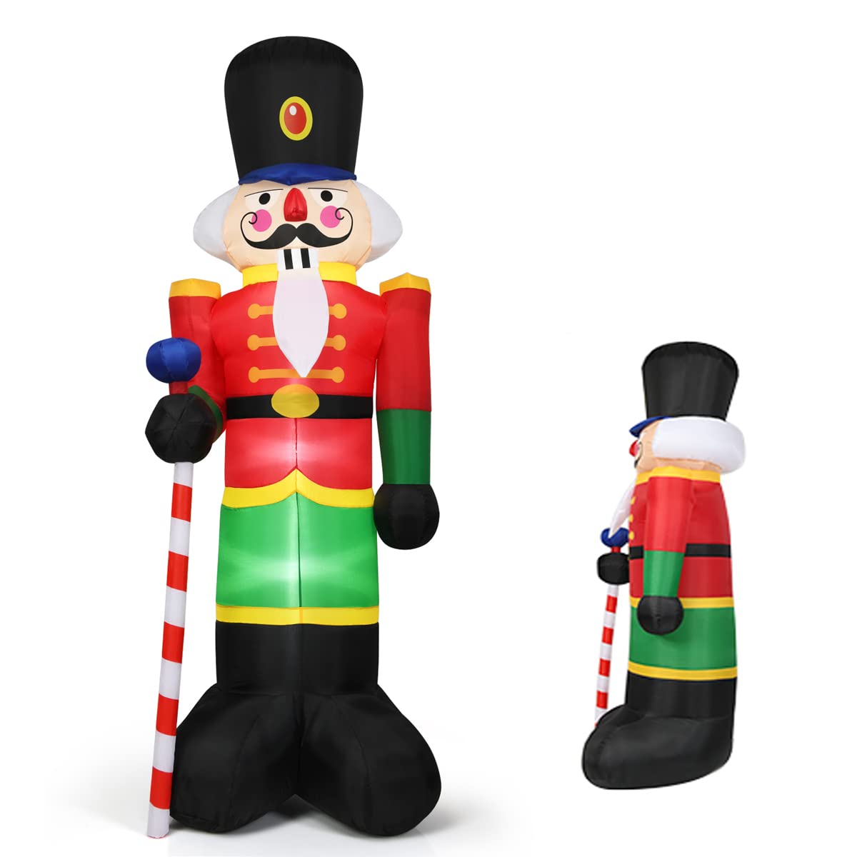 RELAX4LIFE 2,4 m Aufblasbarer Nussknacker Soldat, Luftgeblasener Weihnachtsmann Soldat mit Gebläse & Sandsäcke, Weihnachtsdekoration mit 3 LED-Leuchten, für Garten & Zuhause & Kaufhaus, aus Polyester