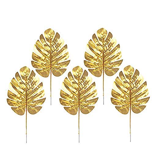 Rgontar 20 Pcs Golden Palm Leaves Artificial Tropical Palm Leaves for Christmas New Year Party...