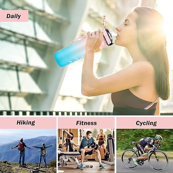 Image of 1 Litre Motivational Water Bottle with Time Marker, BPA Free Leakproof Sipper Bottle, Gym Water Bottle, Sports Water Bottle for Men & Women, Water Bottle for Office, School & Travel (Blue Orange)