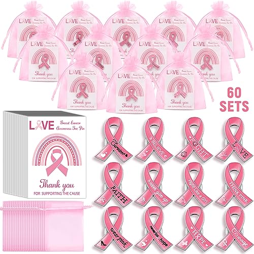 Ecally Breast Cancer Awareness Pins Gifts Set Bulk 12 Styles Pink Ribbon Lapel Pin Breast Cancer