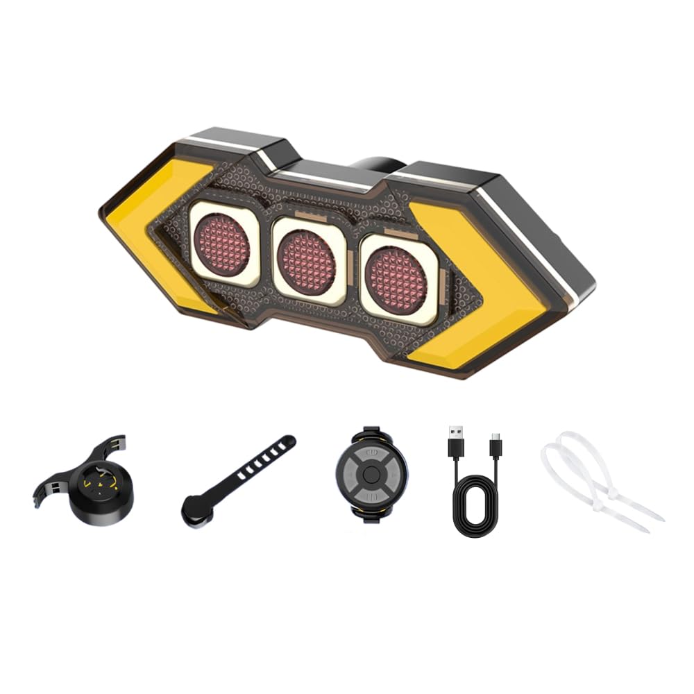 Bike Tail Light with Turn Warning & Brake Sensor, Remote Control LED Bicycle Rear Light USB Rechargeable Cycling Warning Light for Road Mountain Bikes
