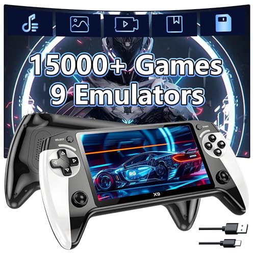 X9 Retro Handheld Game Console 5.5 HD Screen,15000+ Games 9 Emulator Retro Gaming Console,Handheld Emulator Supports connection to TV/Bluetooth controller,E-book,music,videos,picture,Plug&Play