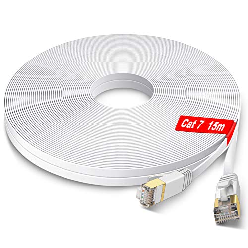 Cat7 Ethernet Cable 50 ft - High Speed Flat Internet Cord Network Cable with RJ45 Connectors, Clips & Labels - 50 Feet Cat 7 Long Computer LAN Wire for Xbox, PS4, Laptop, PC, Router, Modem, Printer