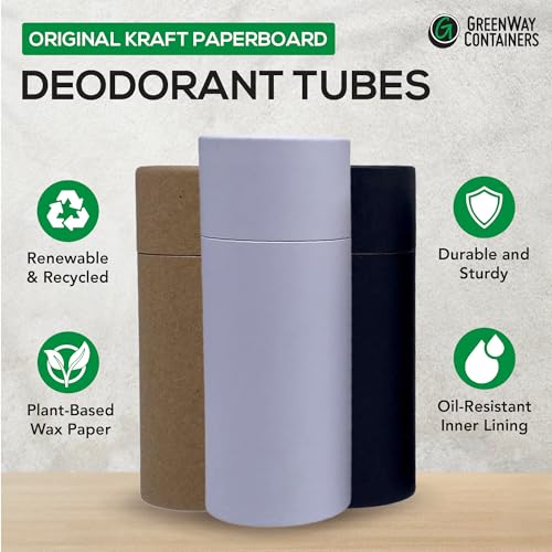 GreenWay 2.5oz / 70g Kraft Paperboard Deodorant Tubes with Lids - 25 Pack Solid Perfume Tubes Refillable DIY Cosmetic Containers - Brown2