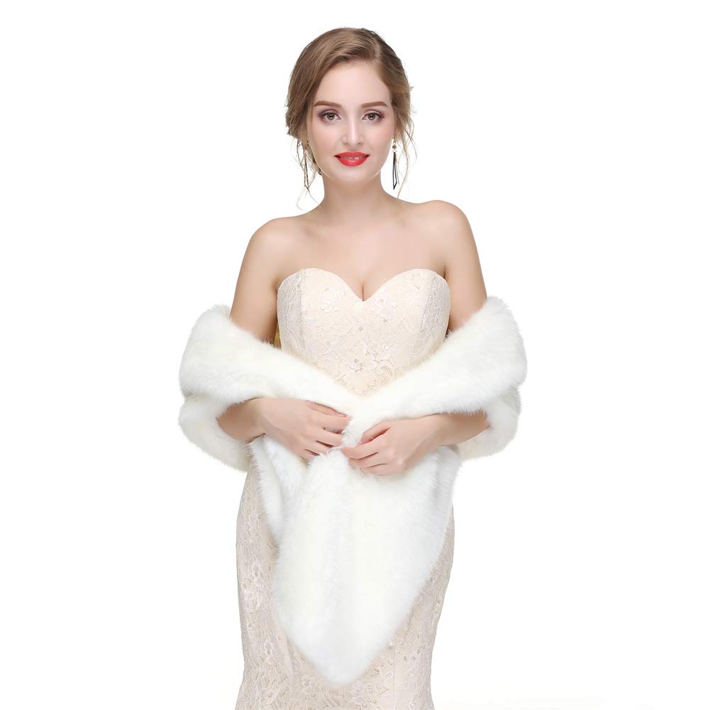 Mujer Pelo Sintético Estola Capa para Fiesta Novia Chal Bodas Invierno Blanco