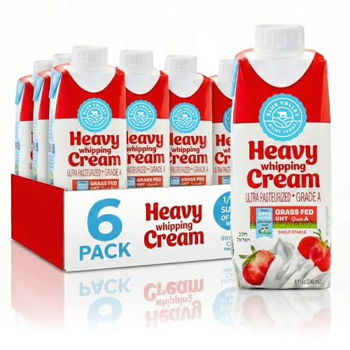 Blue Valley Heavy Whipping Cream 8Fl Oz Shelf Stable Ultra-Pasteurized Heavy Cream – Kosher And Grass Fed-Grade A Dairy Ideal For Desserts, Cooking