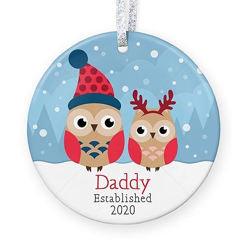 Amazon Com New Daddy Christmas Ornament Dad Est 2020 1st Christmas As New Dad Baby Boy Girl Owl 3 Flat Circle Ceramic Ornament Gold Silver Ribbon Pgm Or 98b Handmade Products