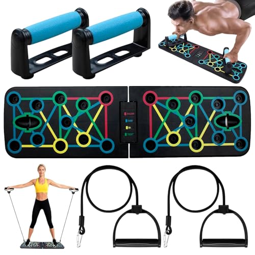 Push up Board Flessioni Attrezzi, Maniglia per Push Up, Push Up Board Pieghevole,con 2 Corde di Trazione,41 posizioni combinate,Digitale per Esercizi a Casa e in Palestra.