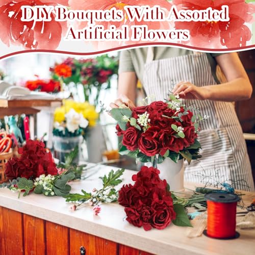 Suncalla 310 Pcs Artificial Flowers Bouque Bulk DIY Baby's Breath Bouquet Bulk Hydrangea Artificial Flowers Wedding Bouquets Floral Arrangement for Wedding Centerpieces Decor(Wine Red) by Suncalla - Used condition - Image 5